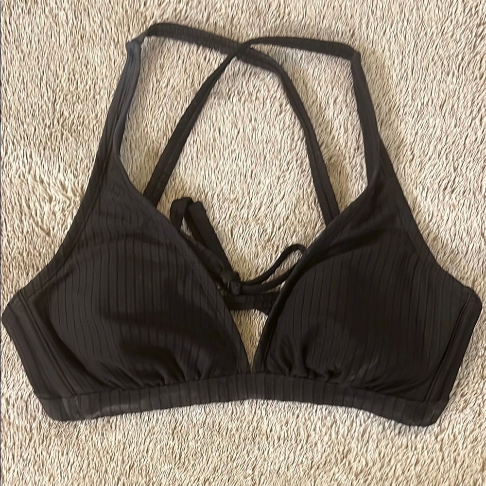 Xhilaration Black Bikini with Ribbed Texture and Adjustable Straps